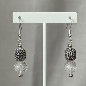 Cracked Quartz Antiqued Silver Pierced Drop Earrings